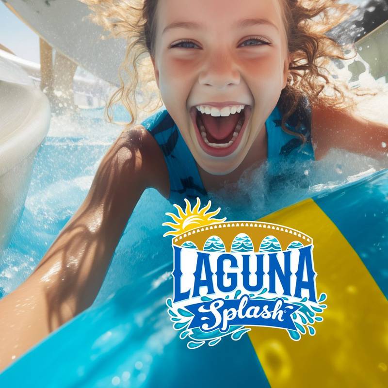 Kid riding water slide splashing into water