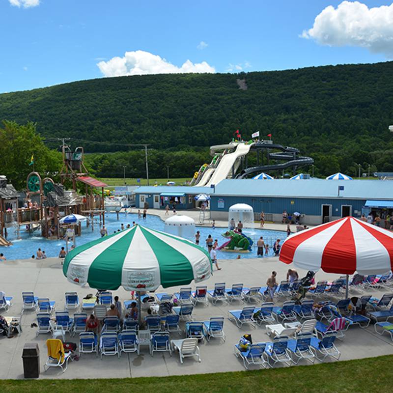 Families enjoying the Waterworks activity area at DelGrosso's Amusement Park