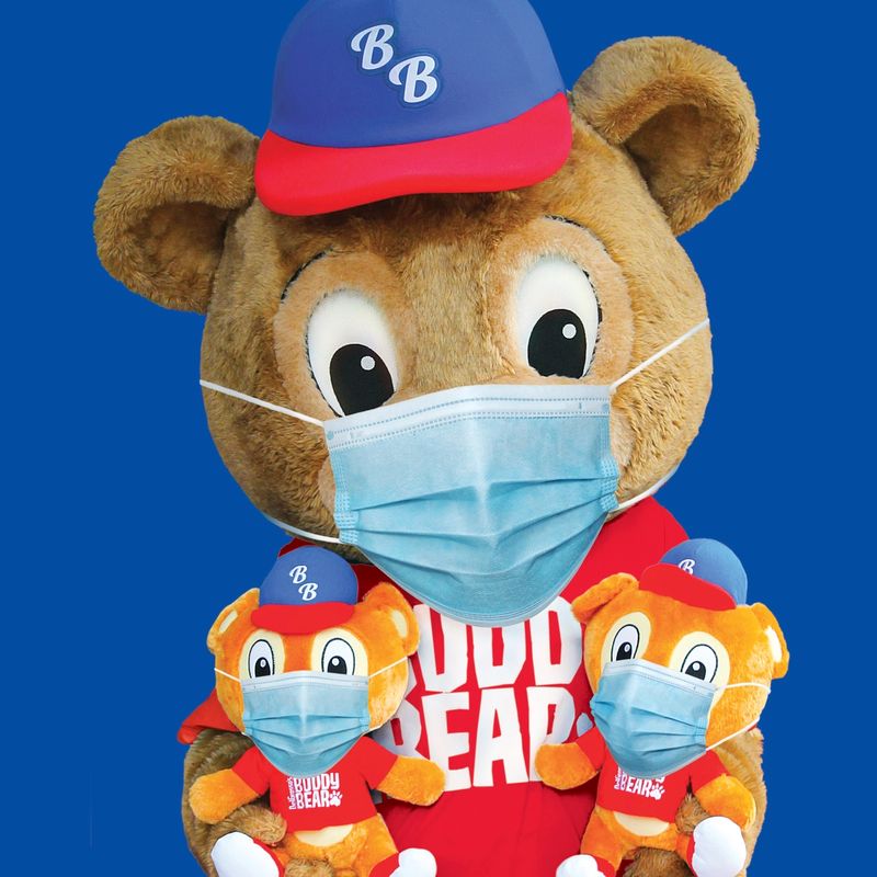 Buddy Bear wearing a facemask