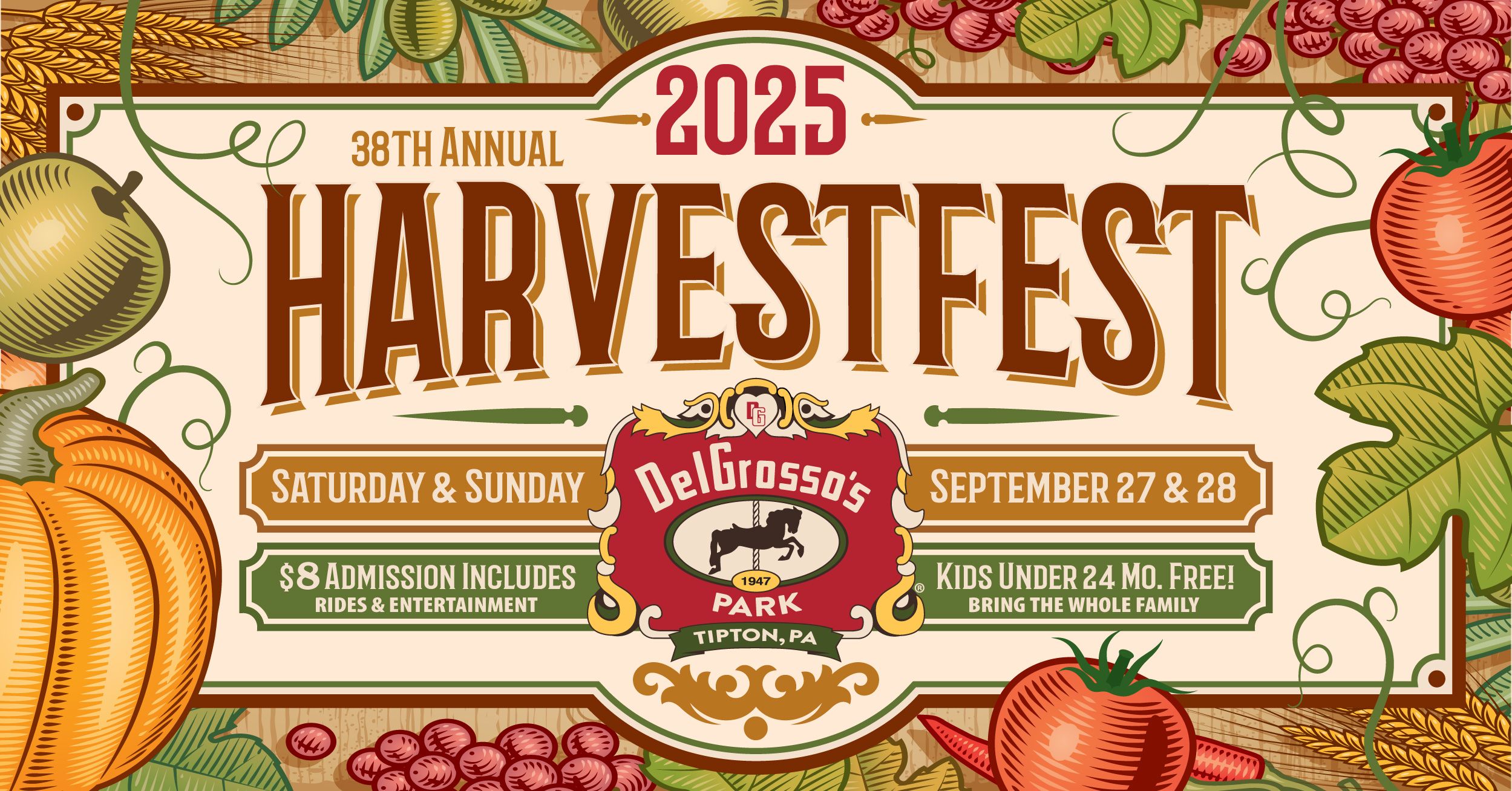 2025 38th Annual Harvestfest - Sept. 27 & 28. $8 Admission includes rides and entertainment. Kids under 2 FREE.