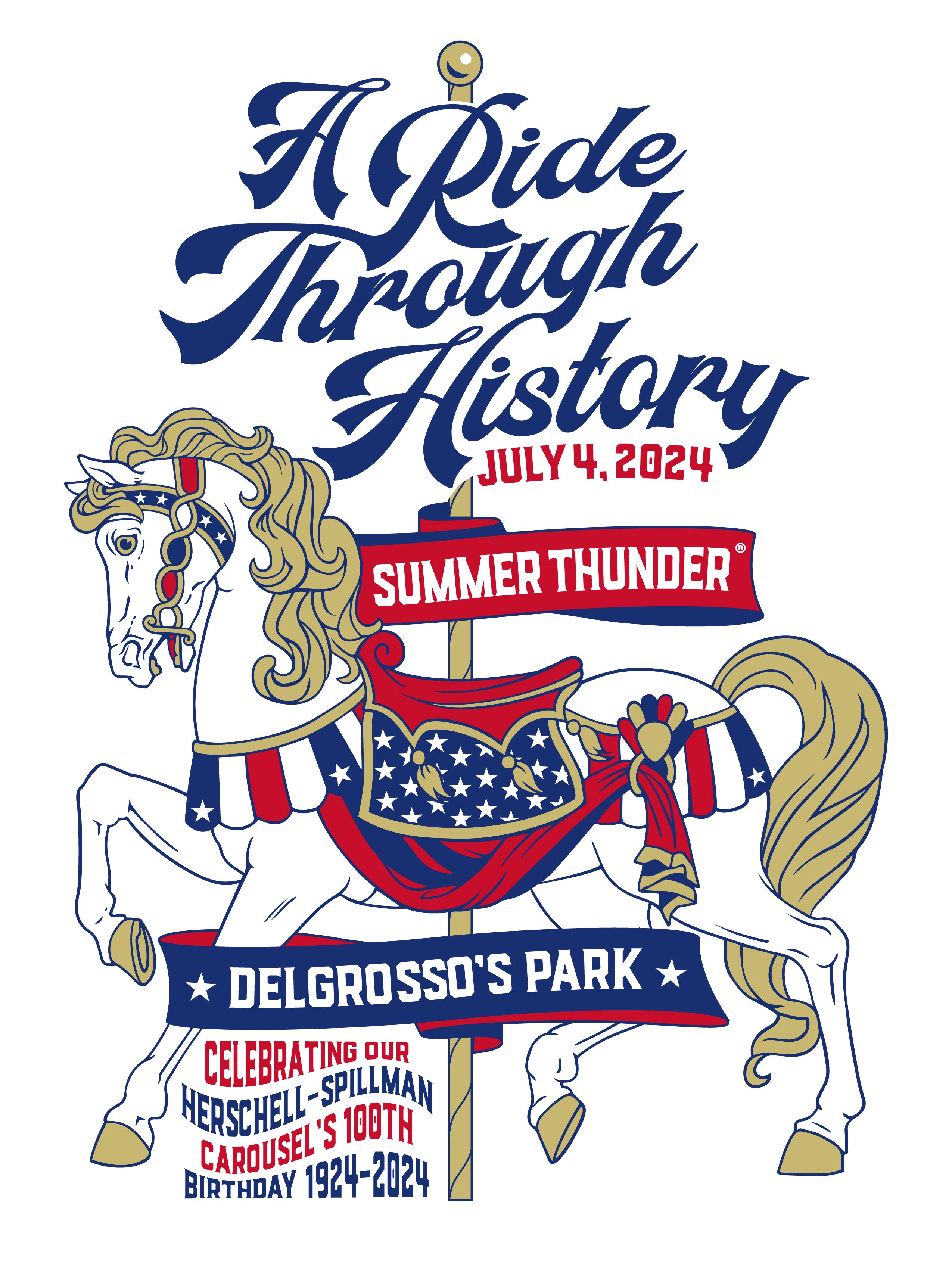 Summer Thunder 2024 Logo with Carousel Horse and tagline 'A Ride Through History'.