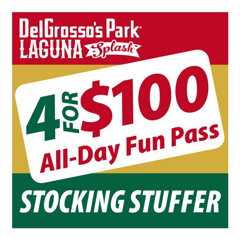 Box with text Stocking Stuffer Sale - All-Day Fun Pass 4 for $100