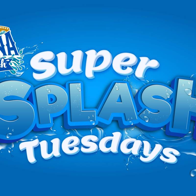 Laguna Splash Logo and sign saying Super Splash Tuesdays