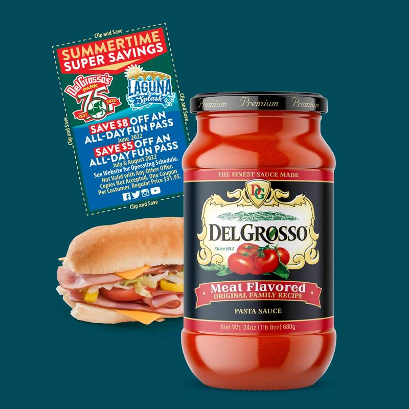 Jar of DelGrosso Pasta Sauce and Marianna's Hoagie with Summer Savings Coupon