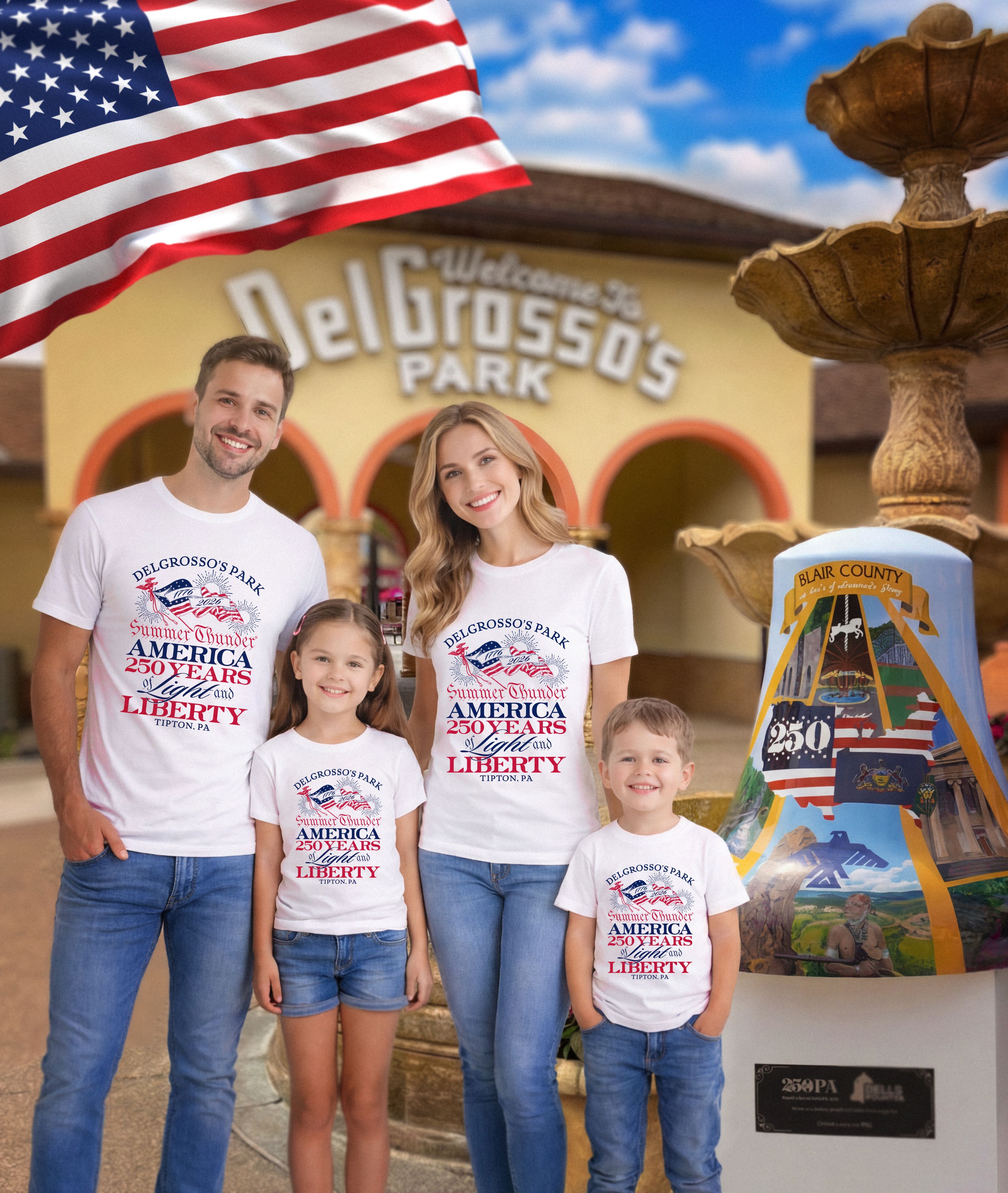 Family at DelGrosso's Park wearing the Summer Thunder T-shirts