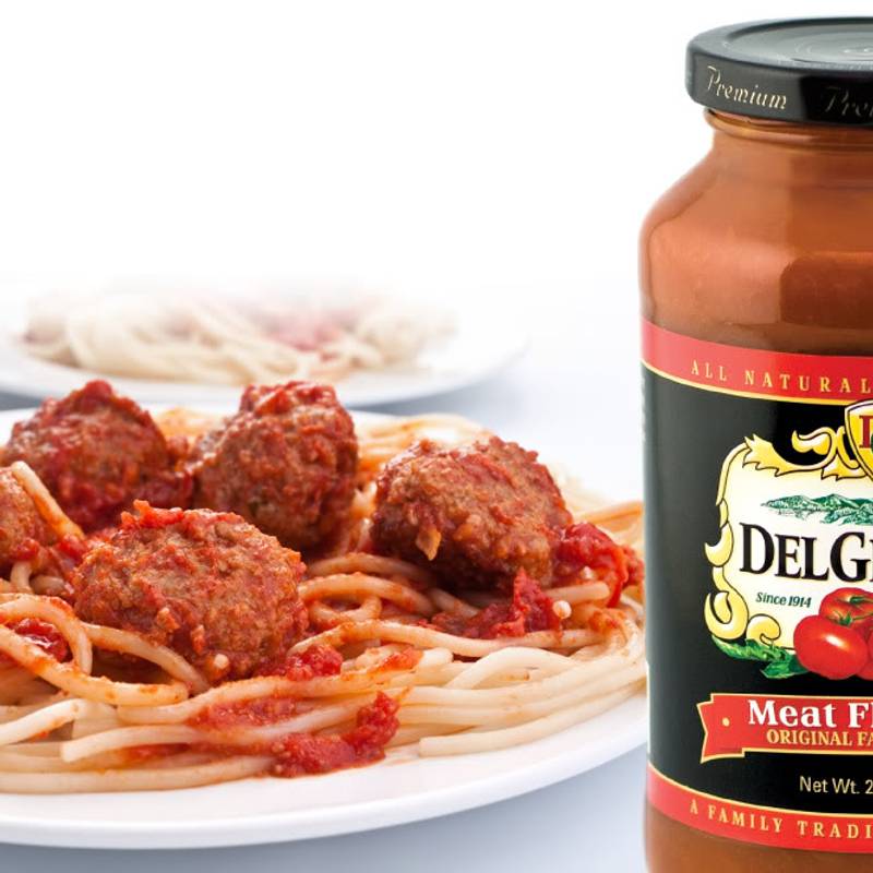 DelGrosso sauce with plate of spaghetti