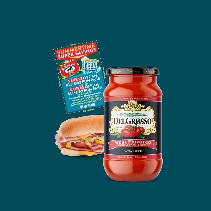 Jar of DelGrosso Pasta Sauce and Marianna's Hoagie with Summer Savings Coupon