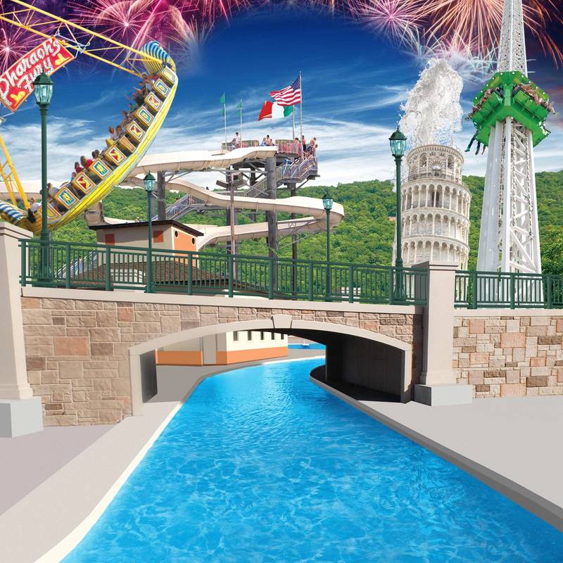 Park rides and water attractions.