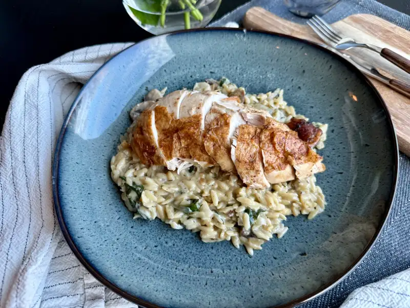 Kremet one pot orzo med sopp