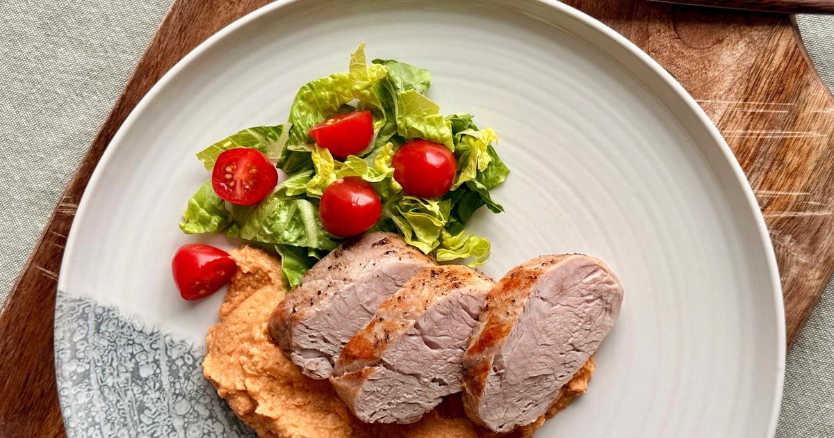 Ytrefilet av svin med hummus og salat