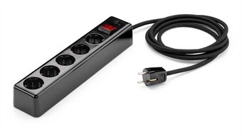 5-way power strip with switch, earthing contact plug and black fabric cable