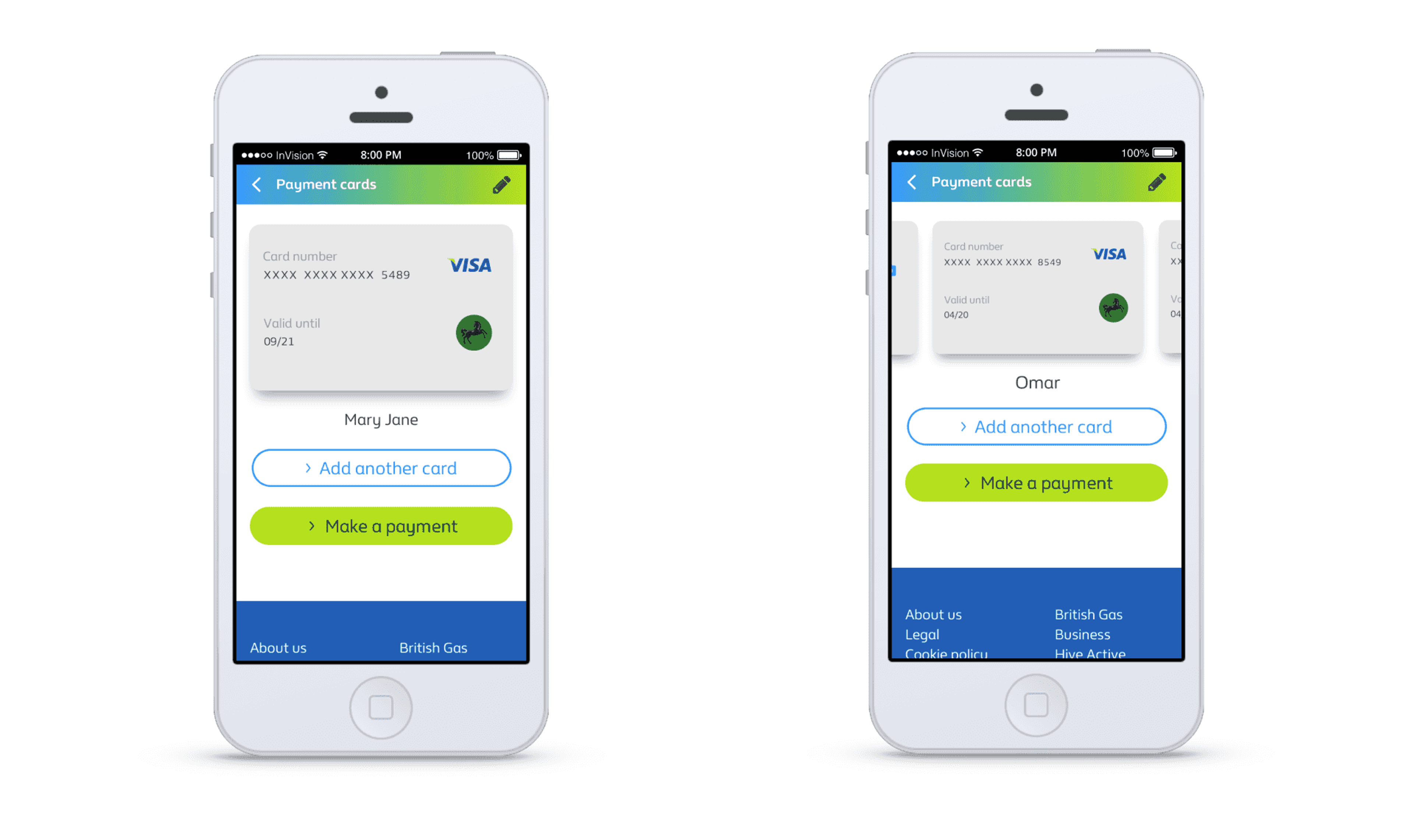 Mockups showing the solution.
