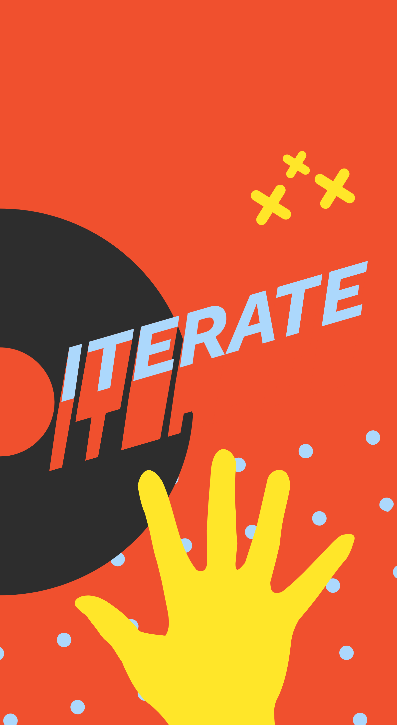 Orange illustration of two black hands: one holding a white star, the other placing a block labelled BRAND beside a block labelled WORK, with a card reading MAKE THE.