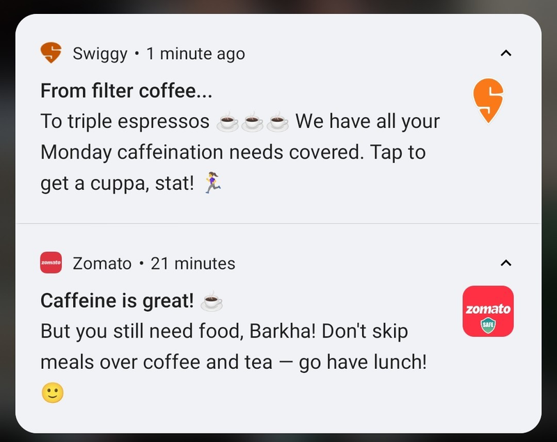 Zomato push notifications