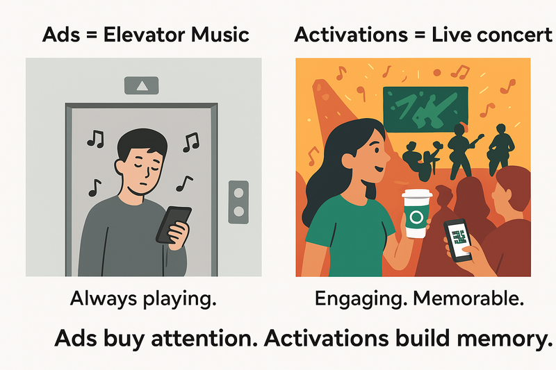 Advertising tells; Activation involves