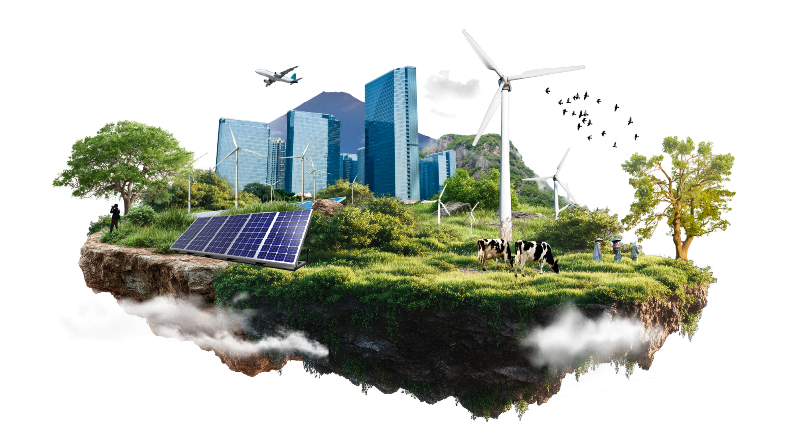 Sustainability landscape with city skyline