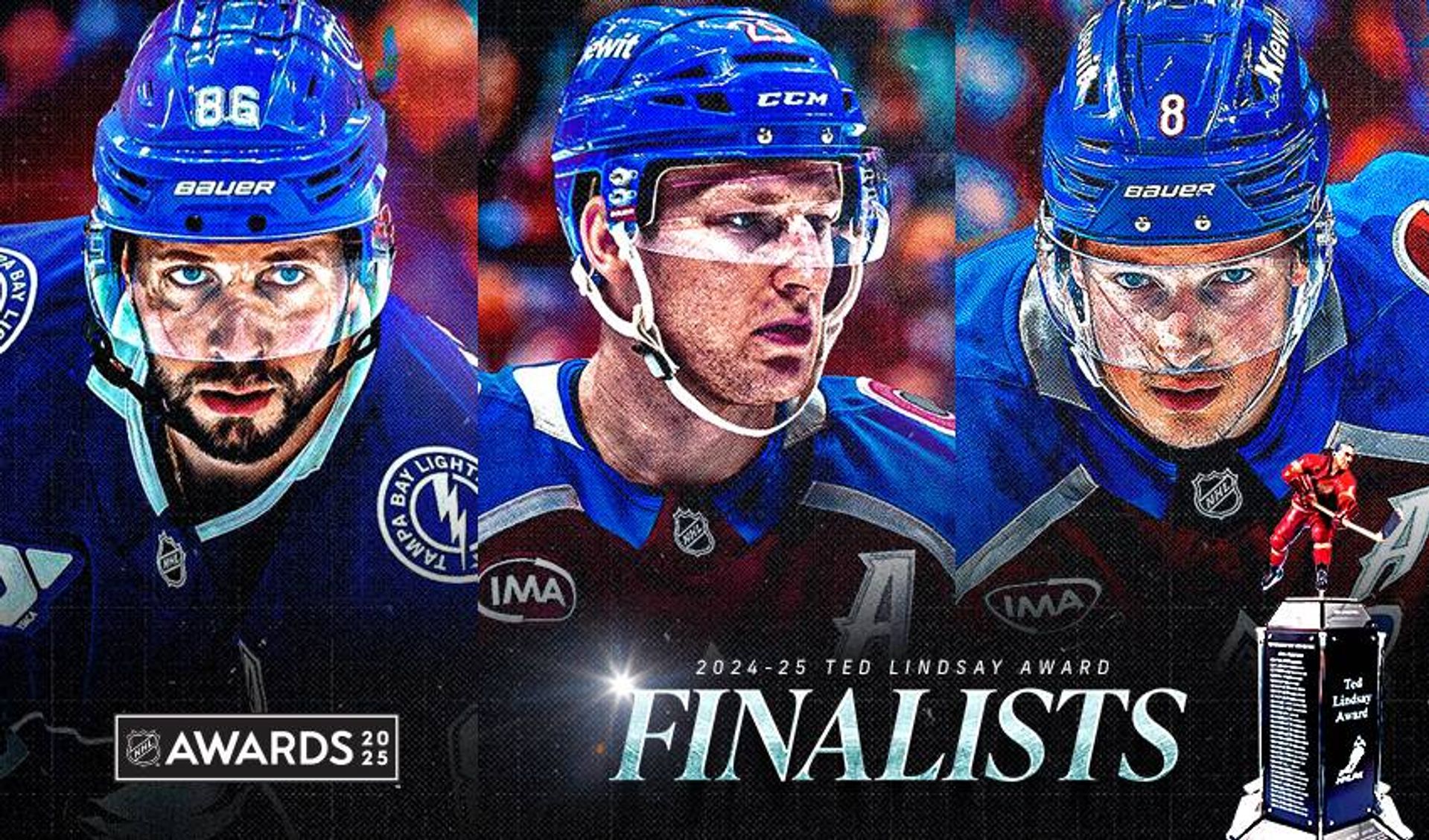 2024-25 Ted Lindsay Award:  Kucherov, MacKinnon, Makar announced as finalists for most outstanding player
