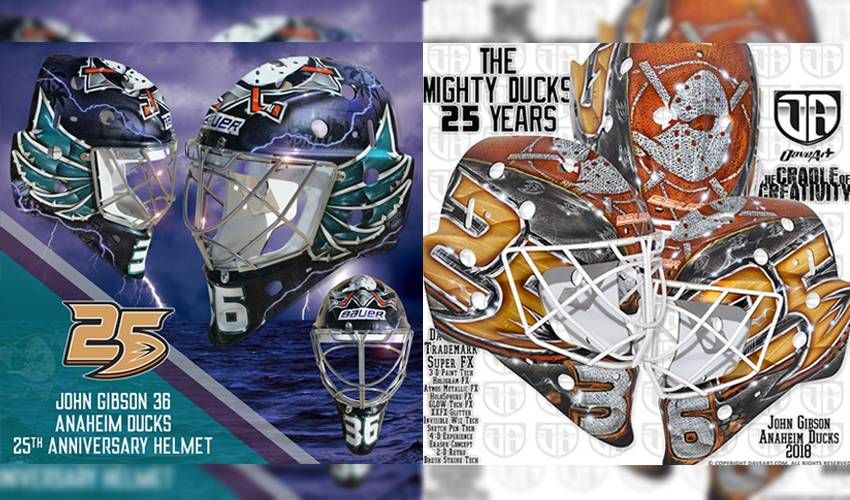 Gibson's retro masks homage to hometown, Ducks anniversary