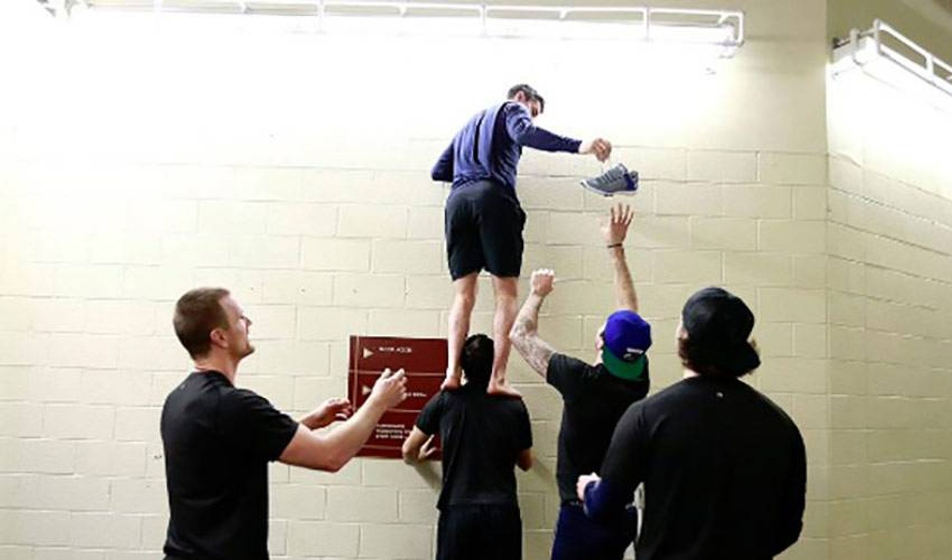 Henrik Sedin Loses Shoes During Pregame Soccer