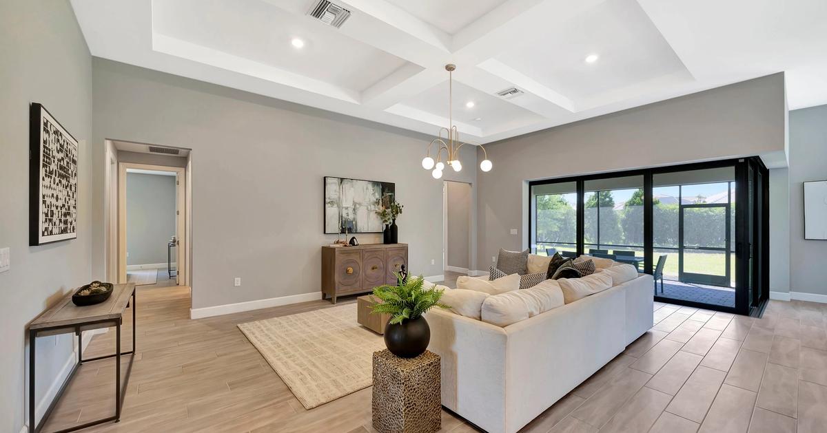 Luxury living room staged for premium vacation rental booking photos