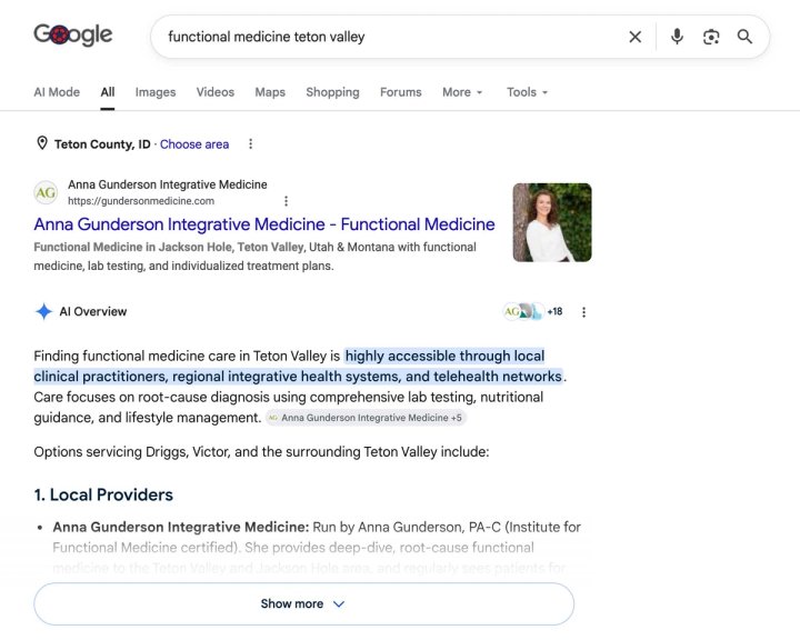 SEO and AI results example