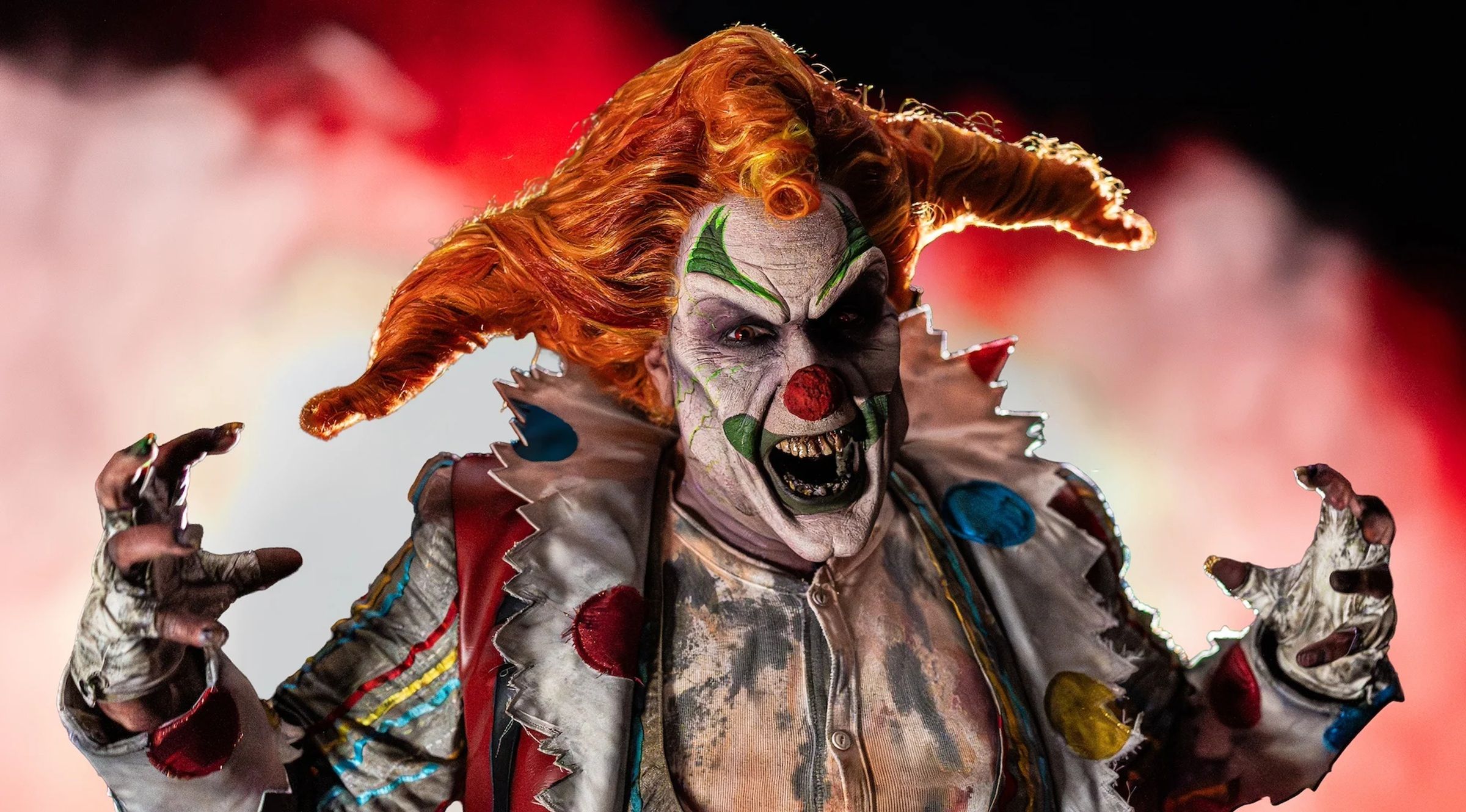 Jack the Clown from Halloween Horror Nights snarling with his clawed hands raised