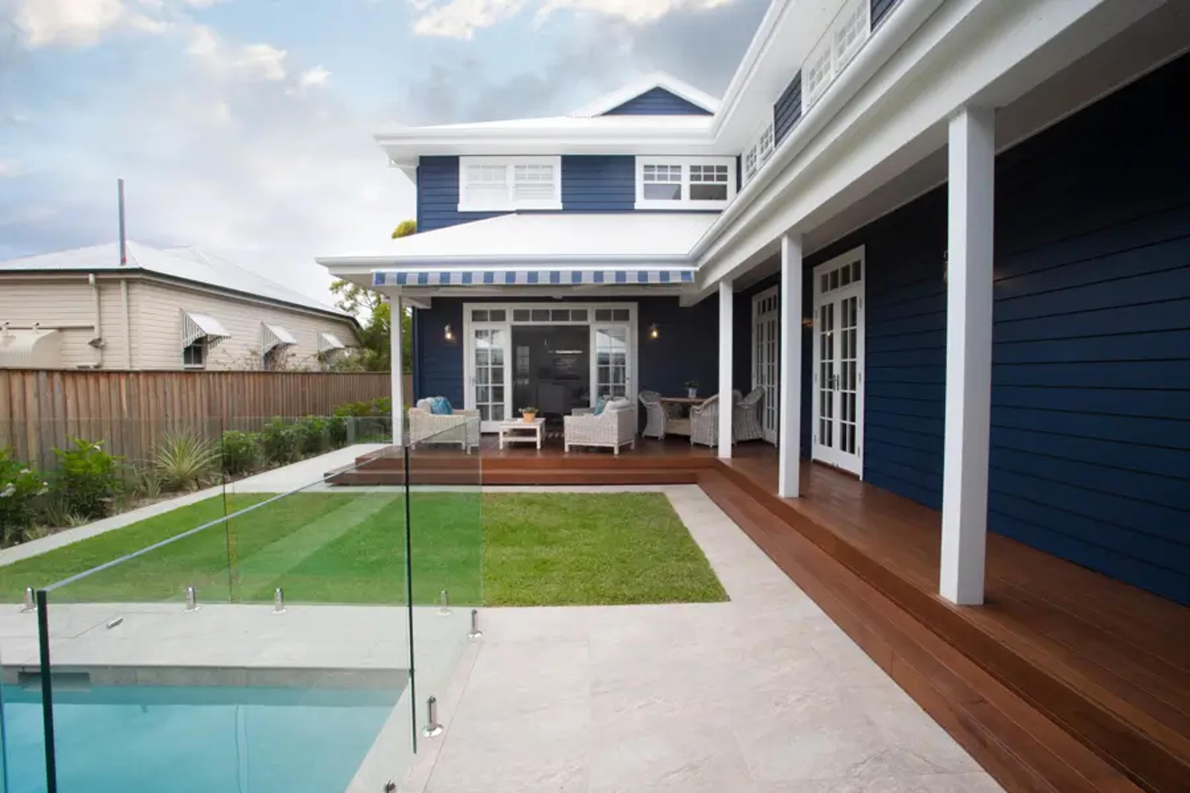 Rear verandah and courtyard with glass fenced pool