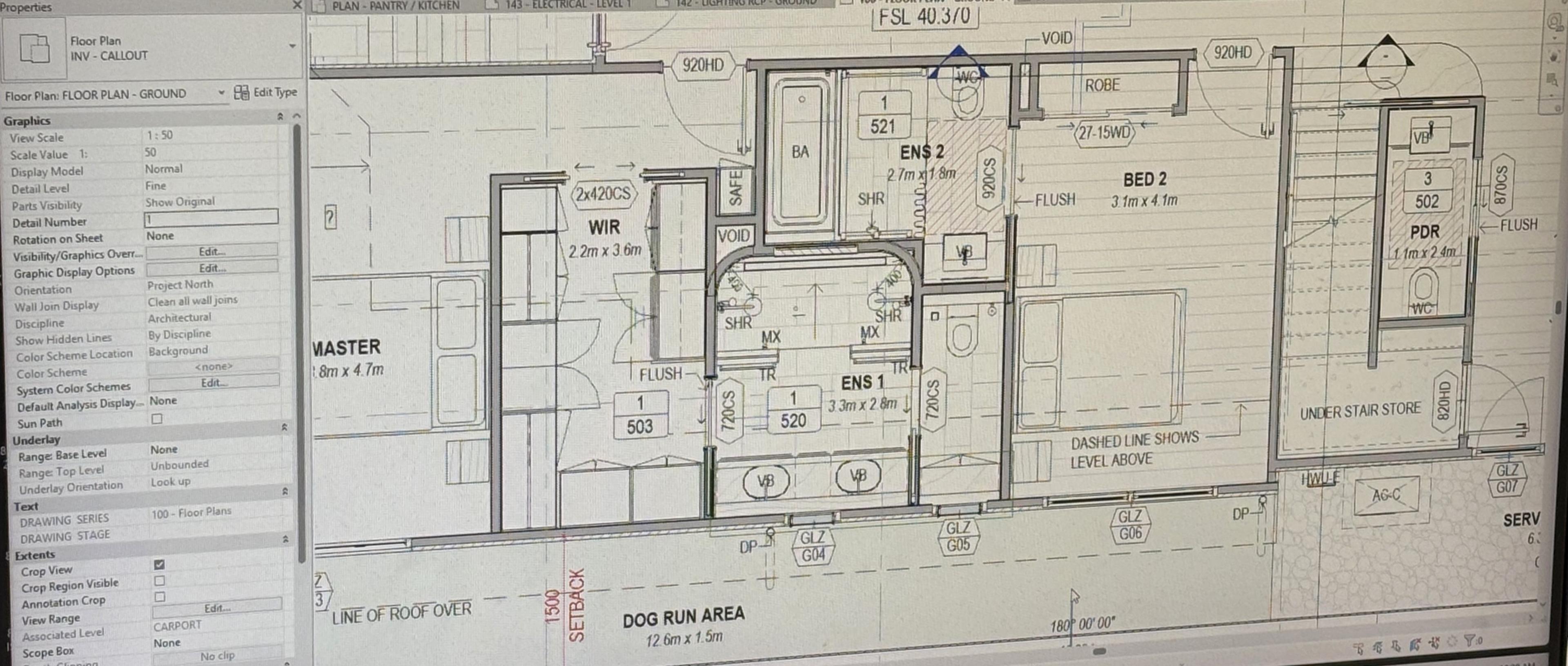 Working architectural floor plan for a Brisbane custom home on screen at Invilla Architecture