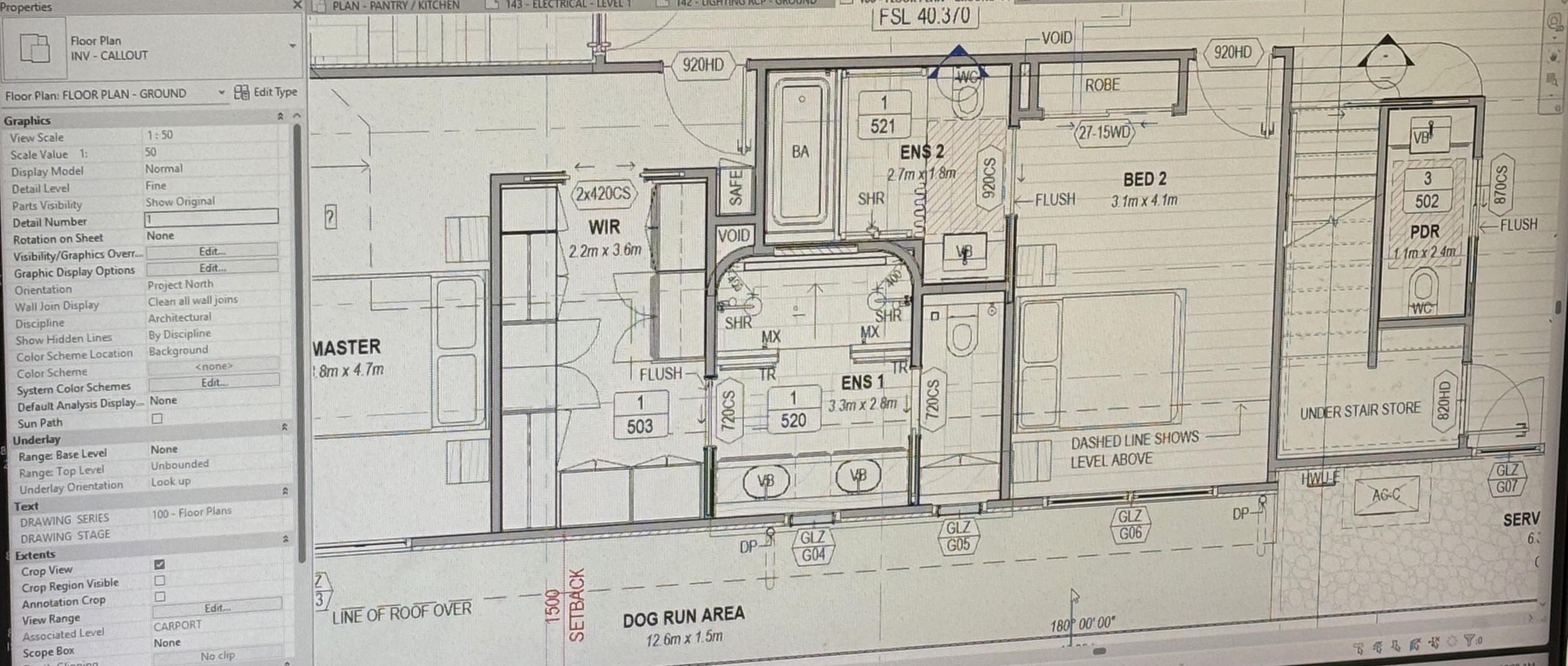 Working architectural floor plan for a Brisbane custom home on screen at Invilla Architecture