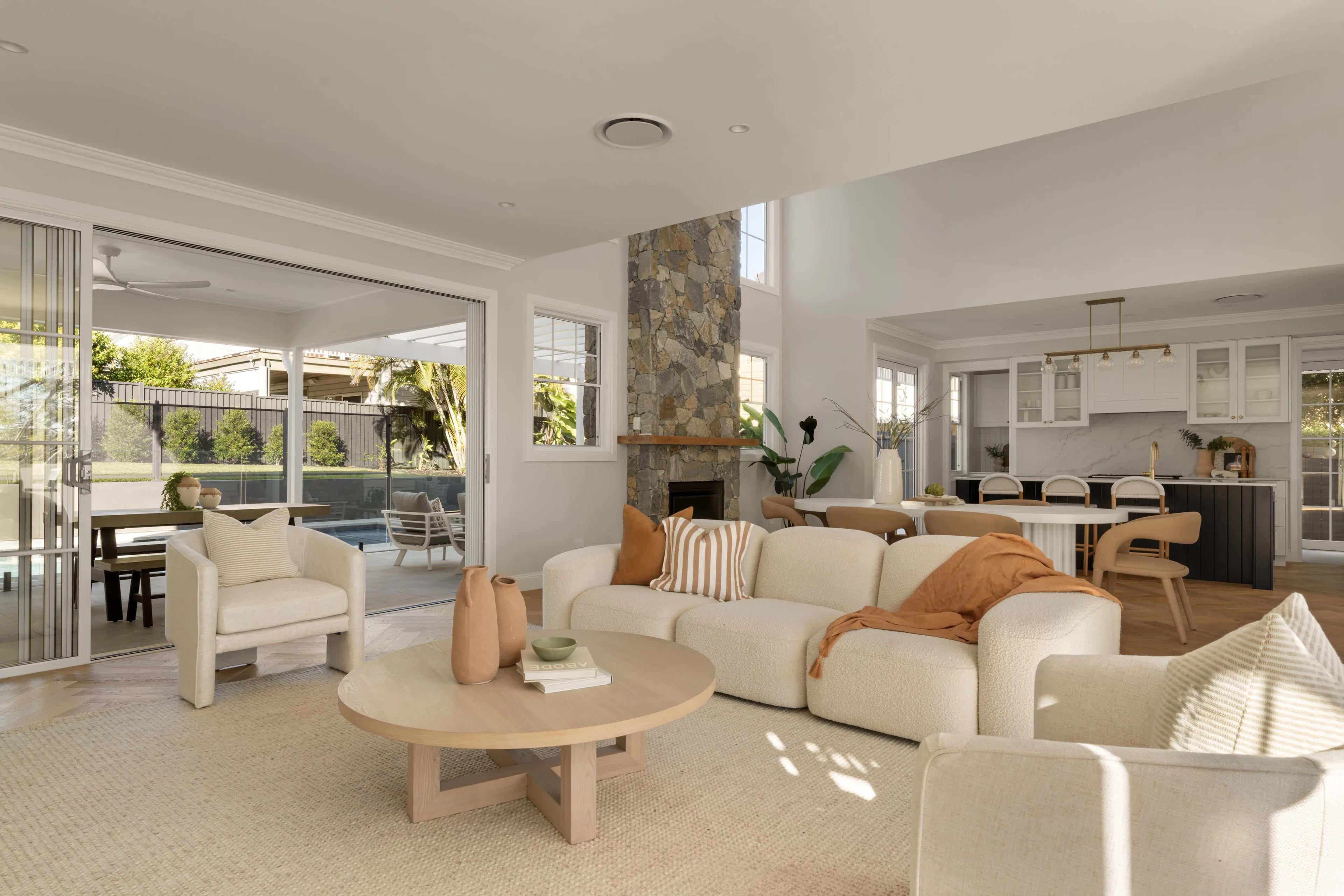 Open-plan living inside a renovated modern Queenslander, designed by Brisbane Queenslander architects