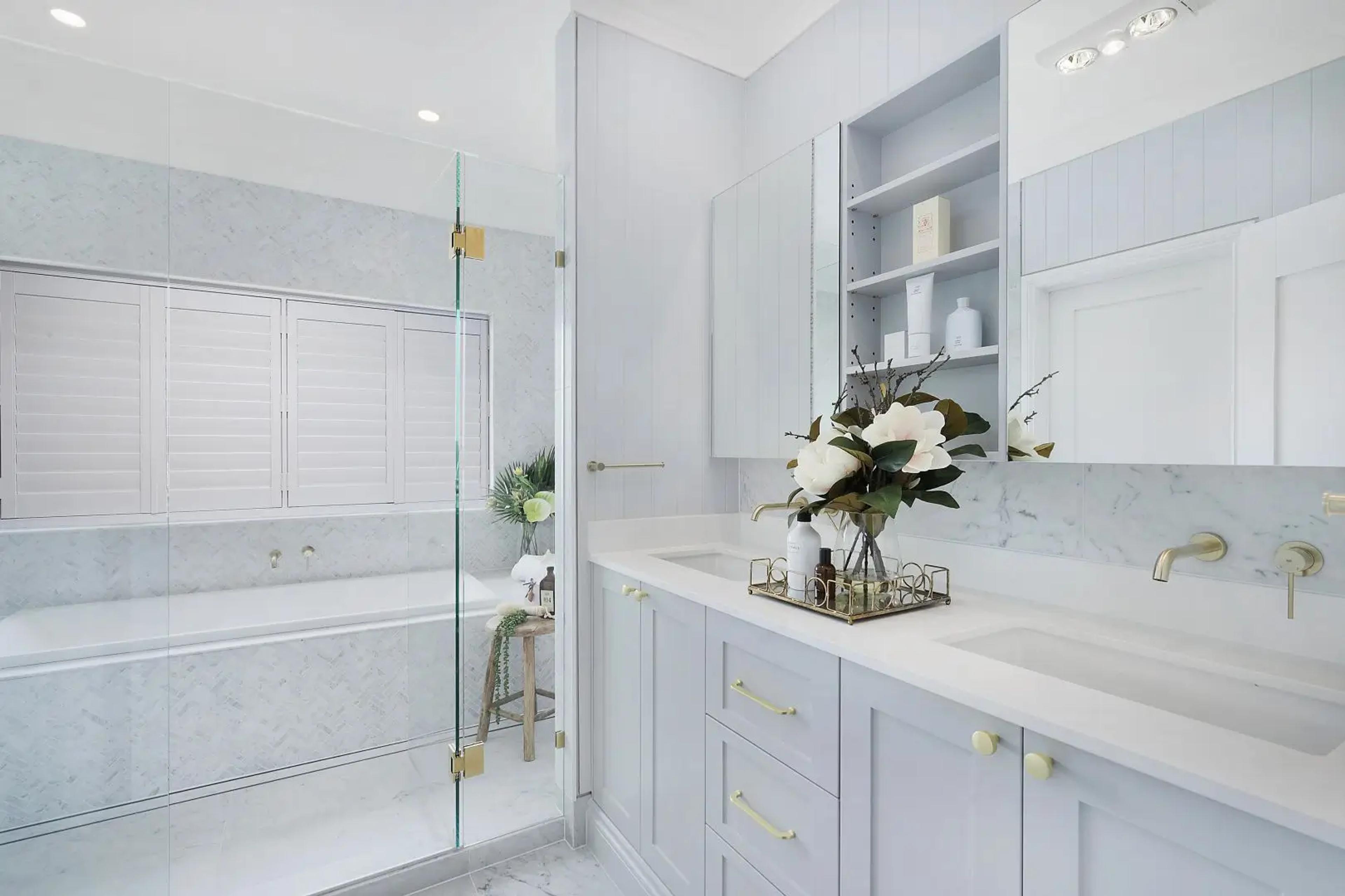 Ensuite with freestanding bath and marble double vanity