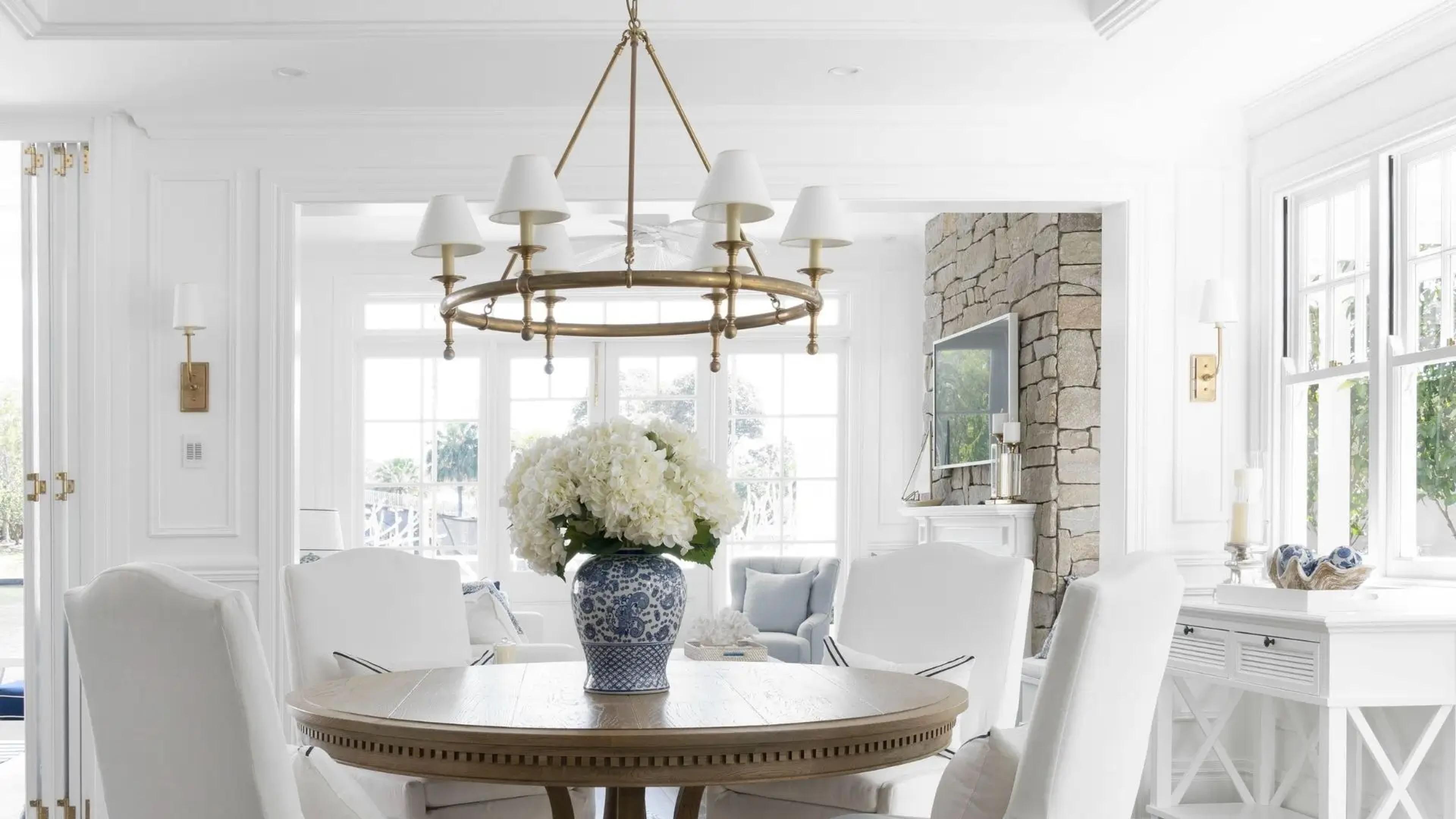 Open plan dining room in a coastal Hamptons style home