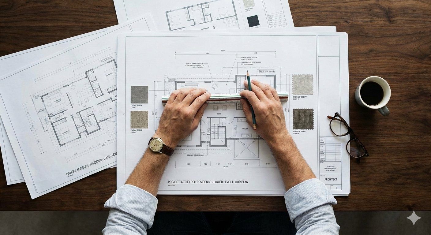 Architectural floorplans and planning documents used to calculate the average cost to demolish a house.