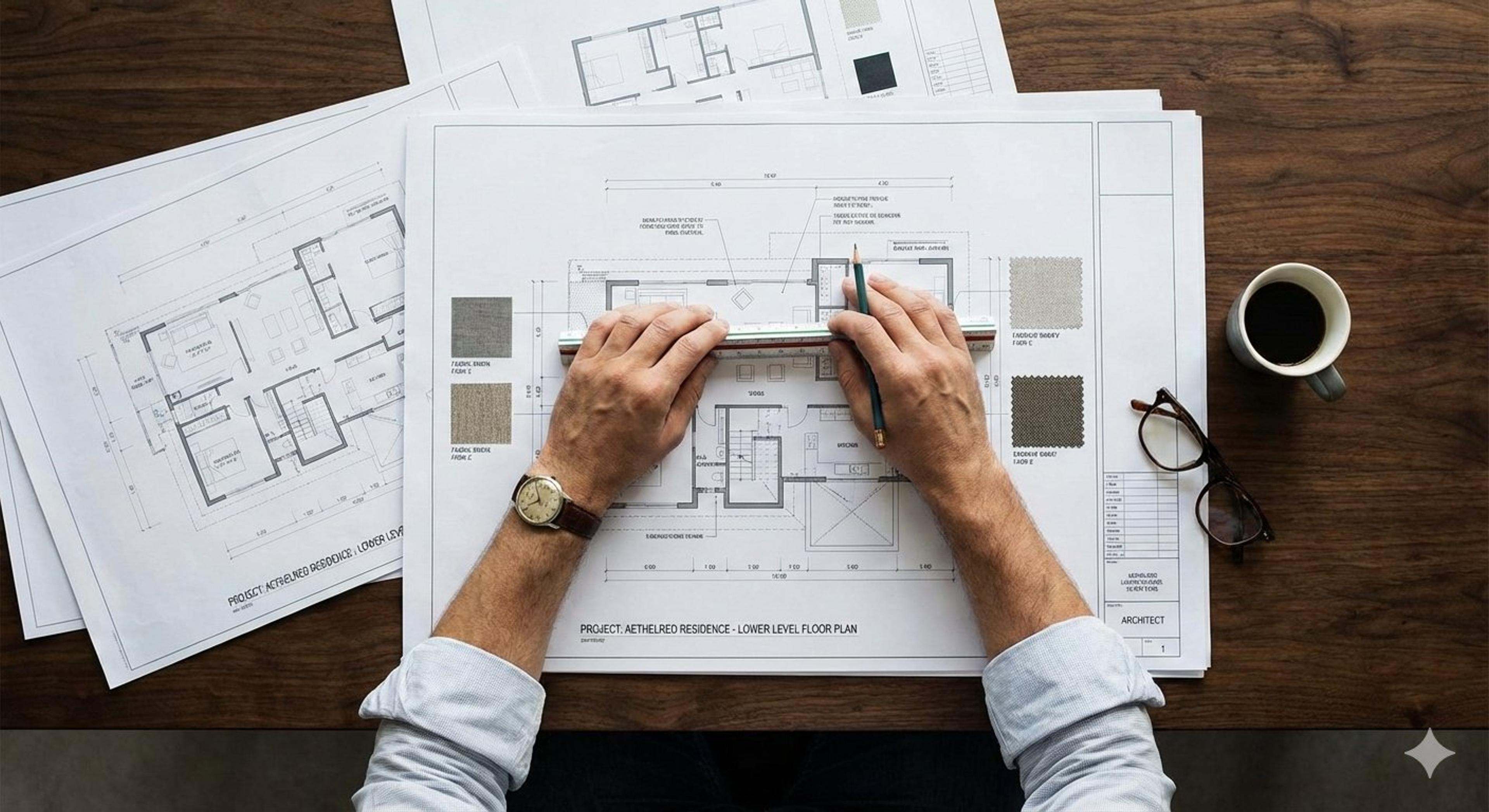 Architectural floorplans and planning documents used to calculate the average cost to demolish a house.