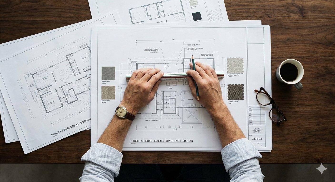 Architectural floorplans and planning documents used to calculate the average cost to demolish a house.