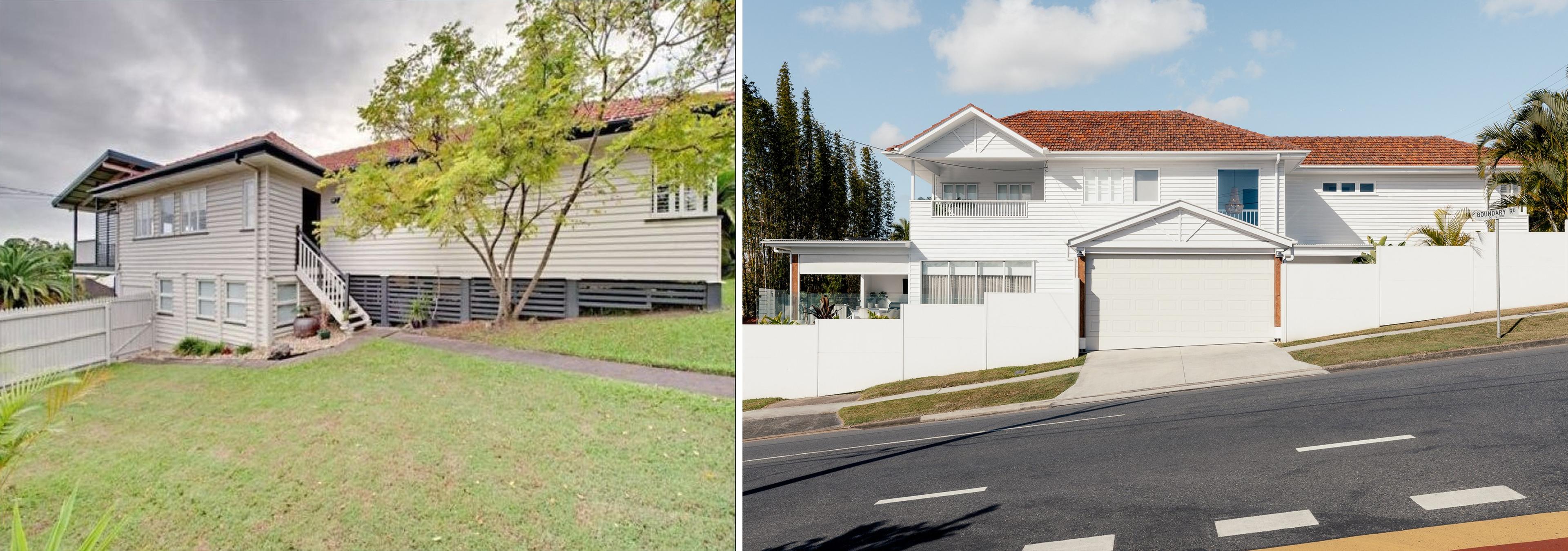 Prout House: A before and after image of a post war home renovation by Invilla Architecture 