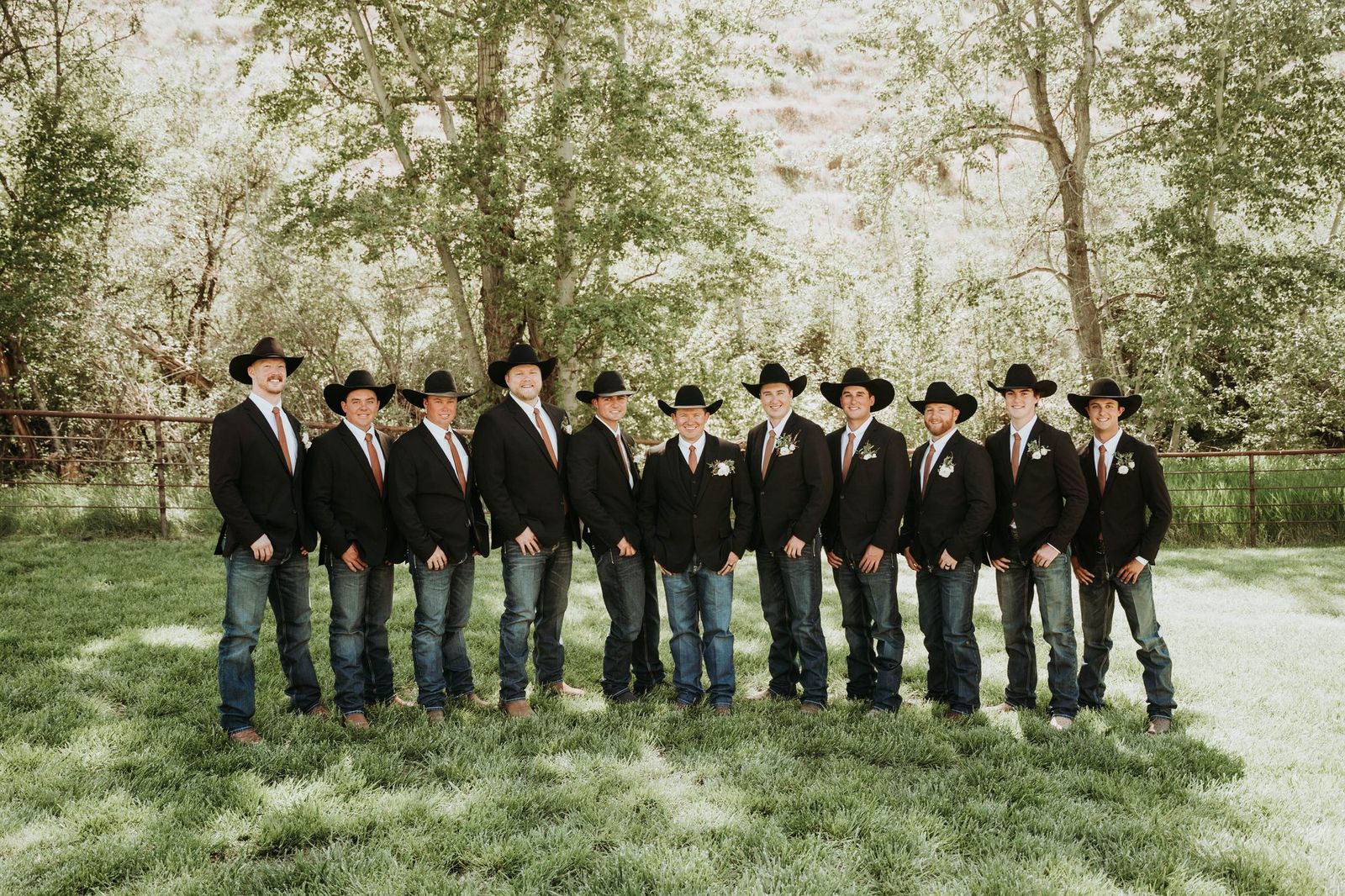 Groom with his groomsmen in hats