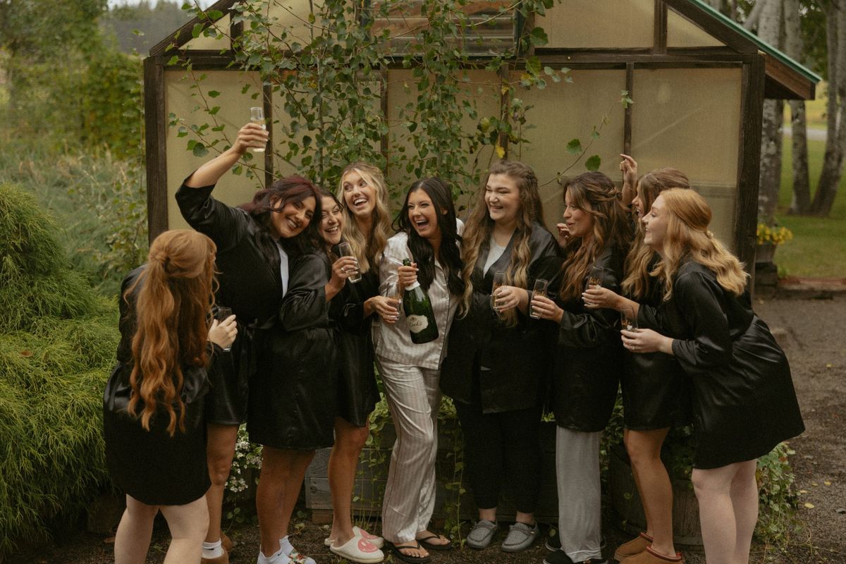 Wedding party toasting with champagne