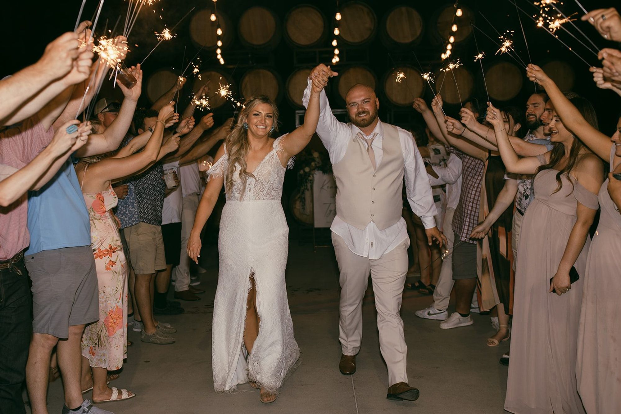 Sparkler exit through a crowd of guests