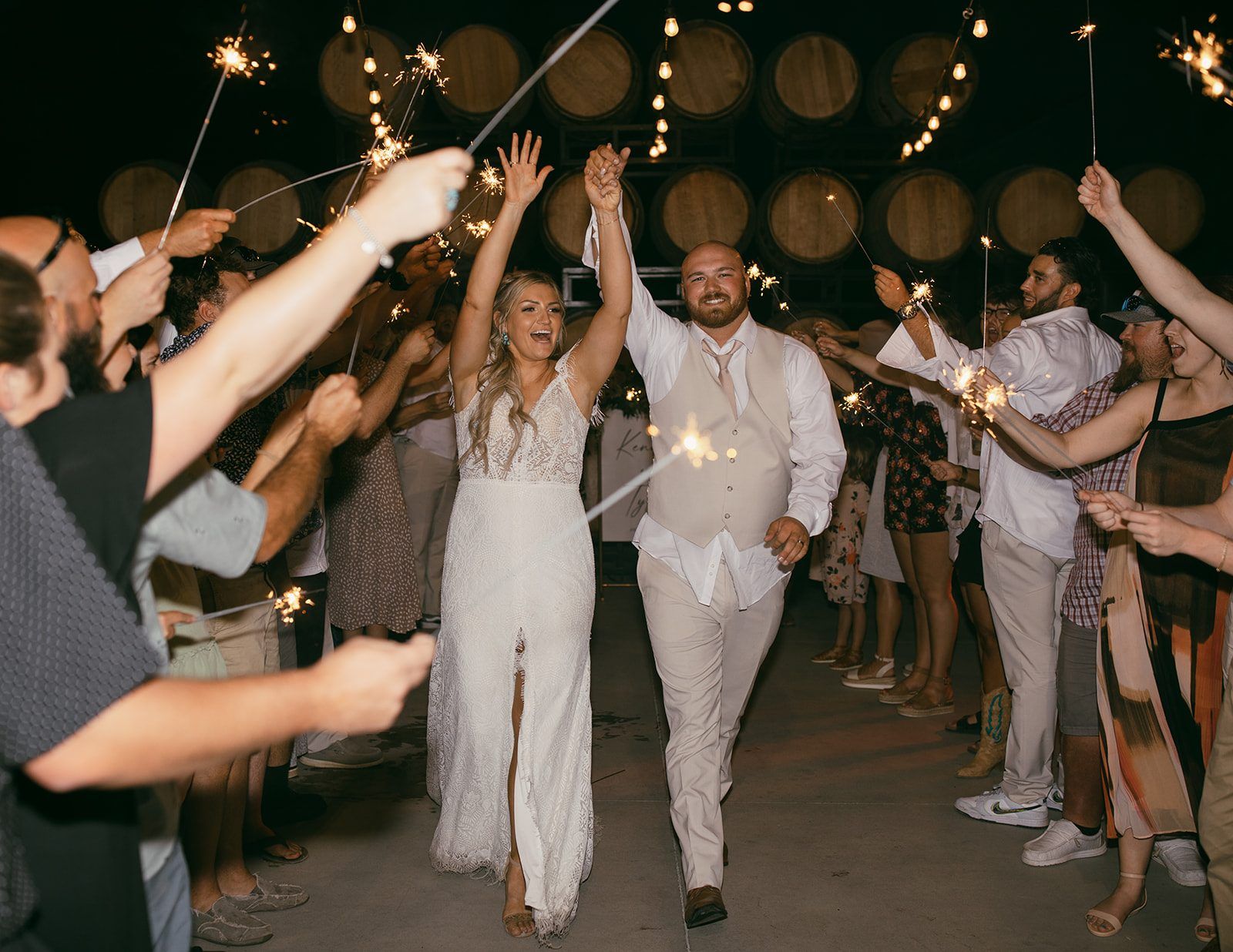 Sparkler exit through a crowd of guests
