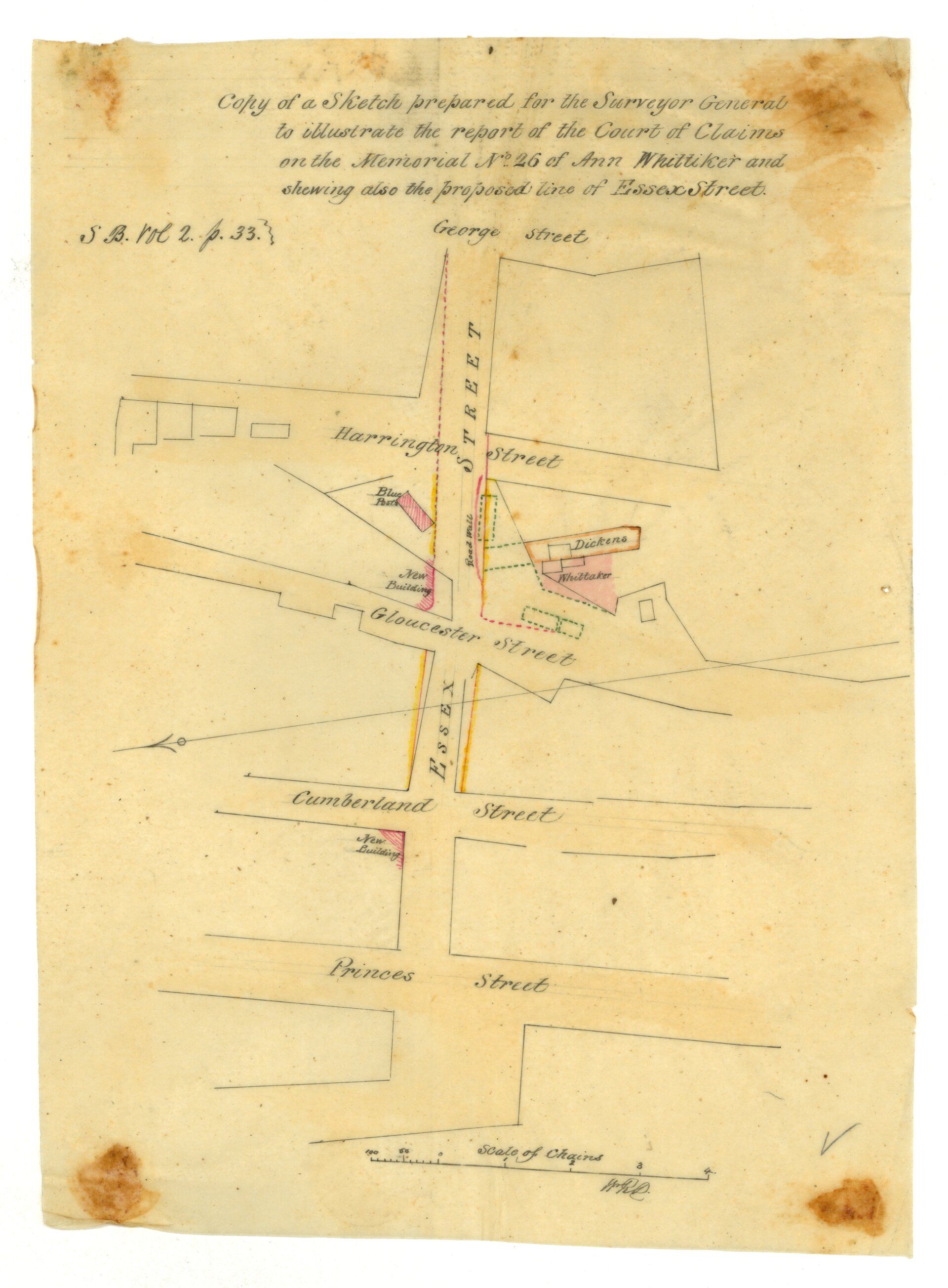 Sketch showing the proposed line of Essex Street, Sydney, St Phillip Parish