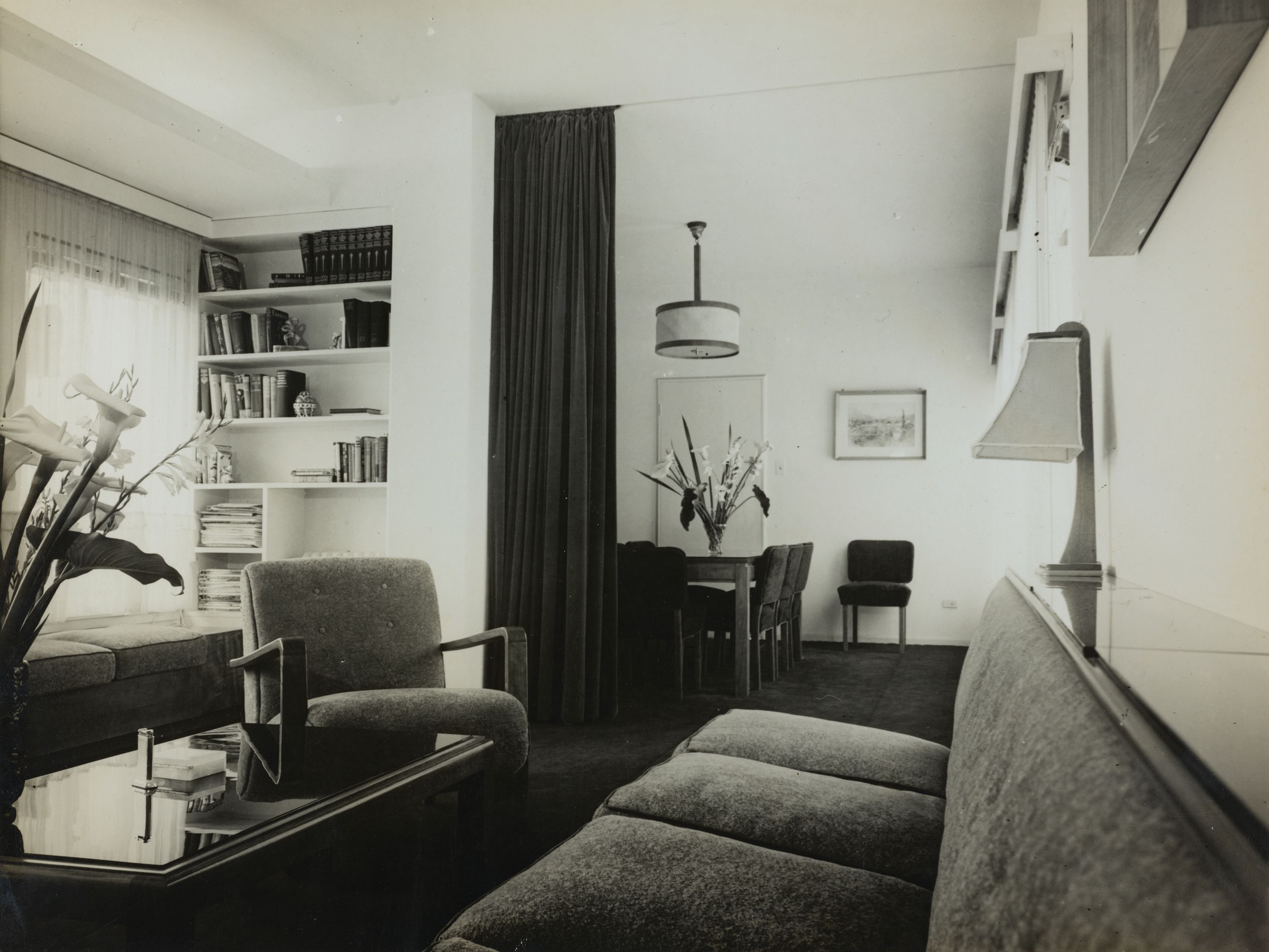 Black and white image of a lounge