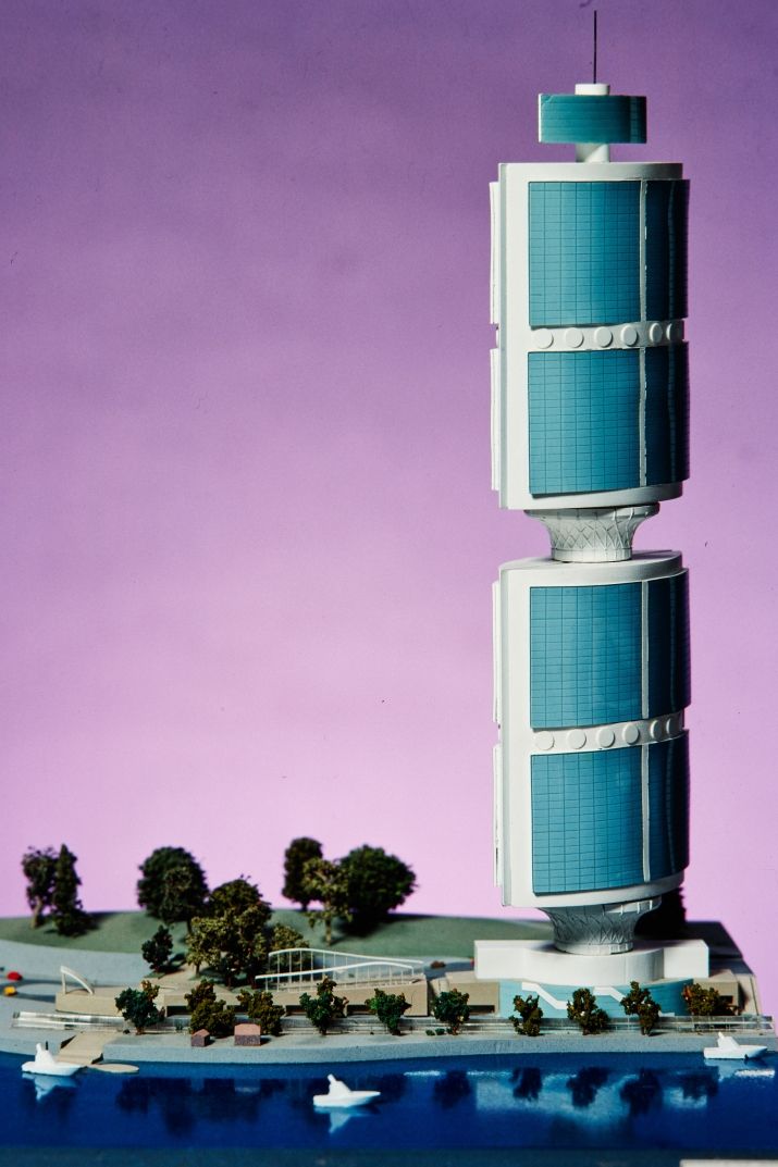 Photograph of concept model submitted to the East Circular Quay Ideas Quest, architect and photographer unknown, 1992.