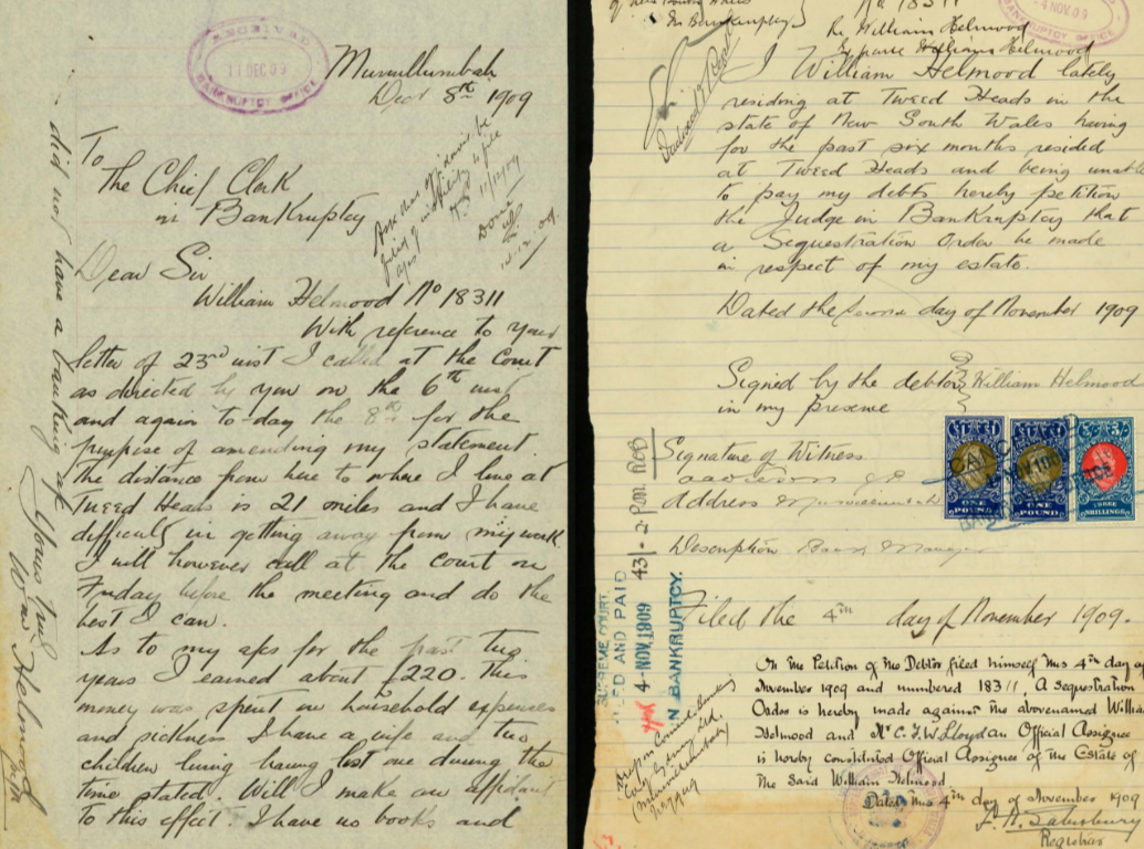 screenshot of page from digitised bankruptcy file