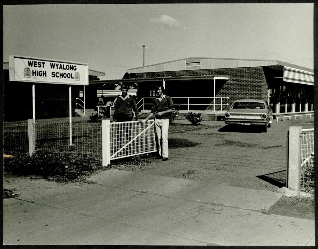 At the front gates of West Wyalong High School