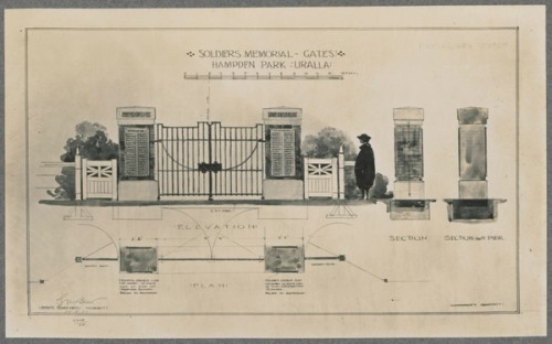 Plan of soldiers memorial gates Hampden Park Uralla