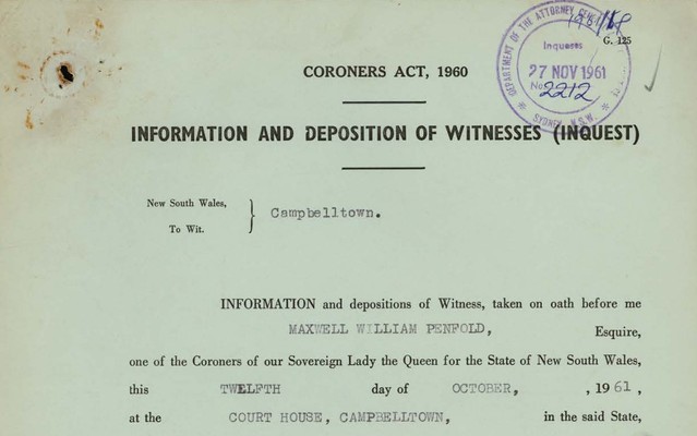 Page from the inquest file Douglas Perryman