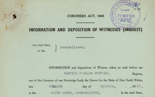 Page from the inquest file Douglas Perryman