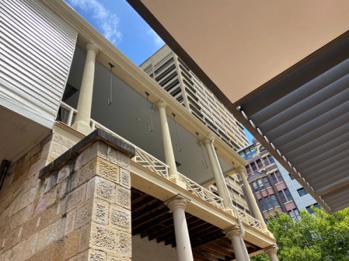 View of upper verandah from ground level