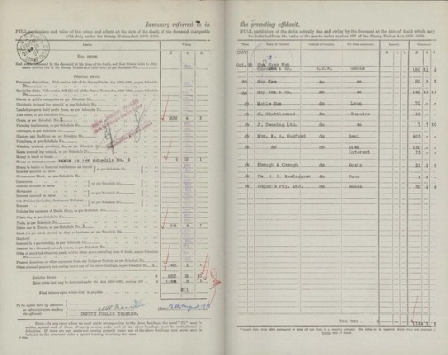 page from the deceased estate file